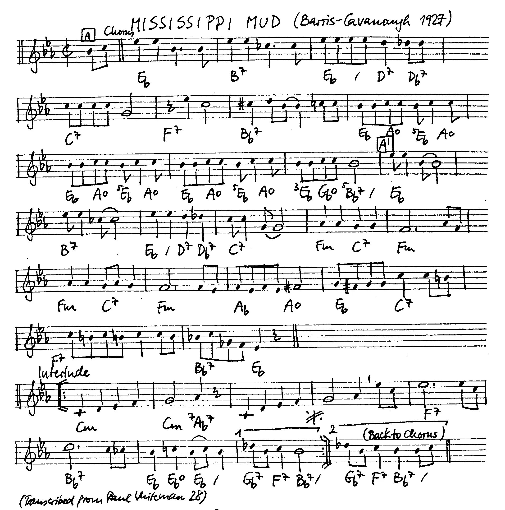 mississippi mud free jazz leadsheet - Courtesy of the Jungle Jazz Band
